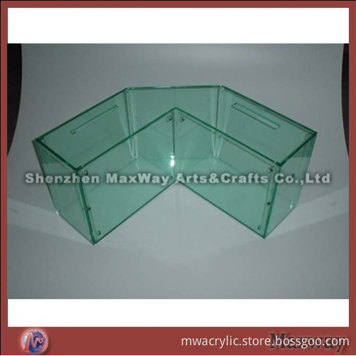 Large Stable Green Cubical Acrylic/Perspex Suggestion/Donation/Ballot Box with Two Entrances